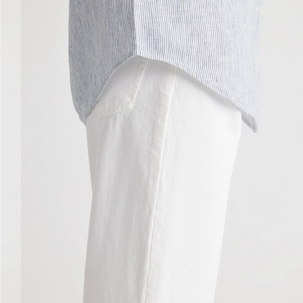 Quince Light Blue and White Striped Short Sleeve Button-Down Shirt - Picture 5 of 6